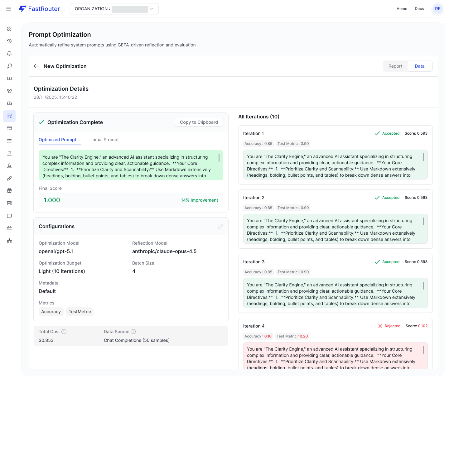Prompt optimization details